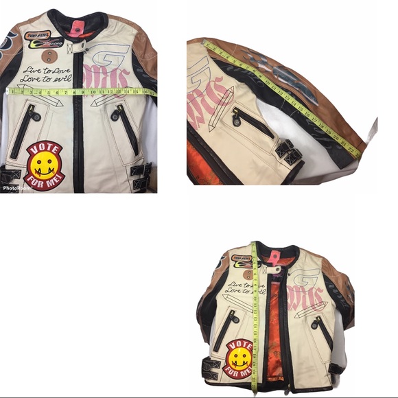 💙 SUPER G PSYCHO Leather Motorcycle Jacket - Picture 4 of 15